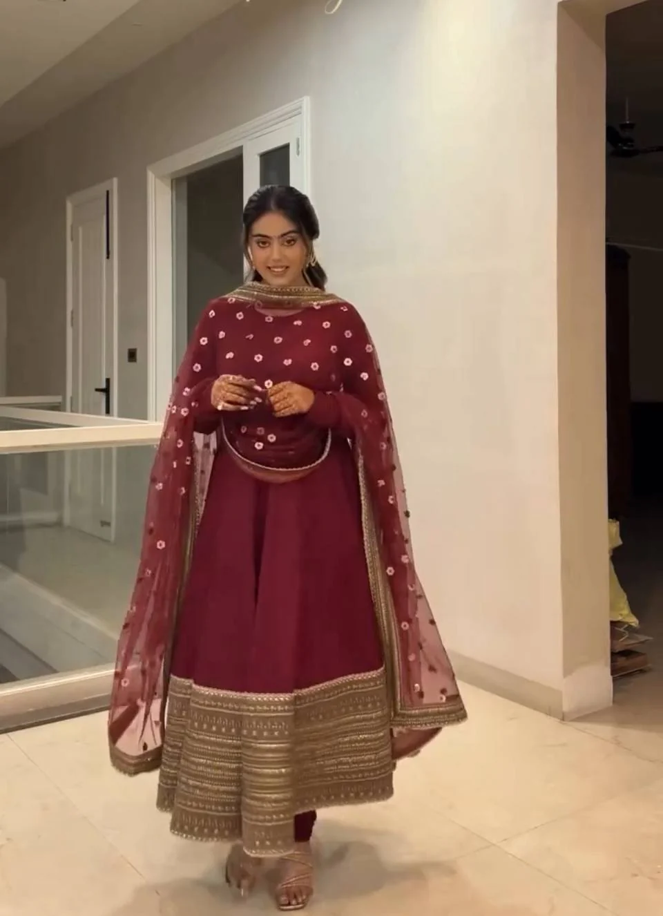 Bela-TD Roman silk Anarkali Gown set - Image 7