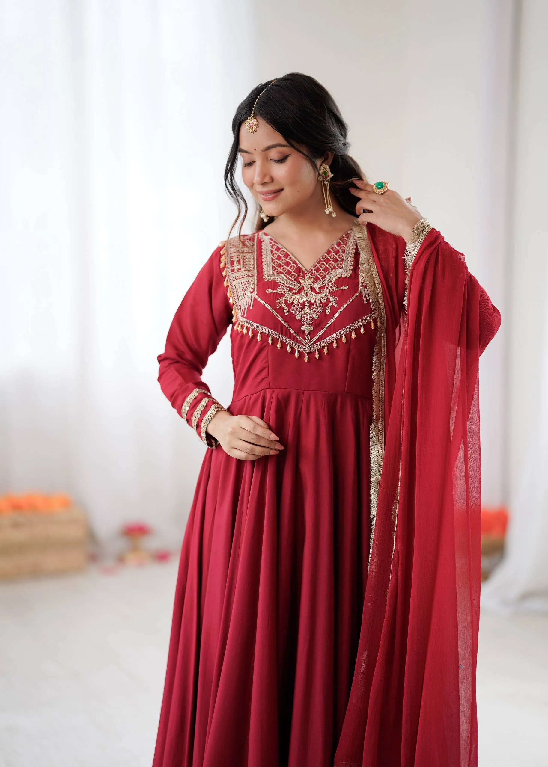 Charu-ZSR Roman silk Coding work Gown - Image 10