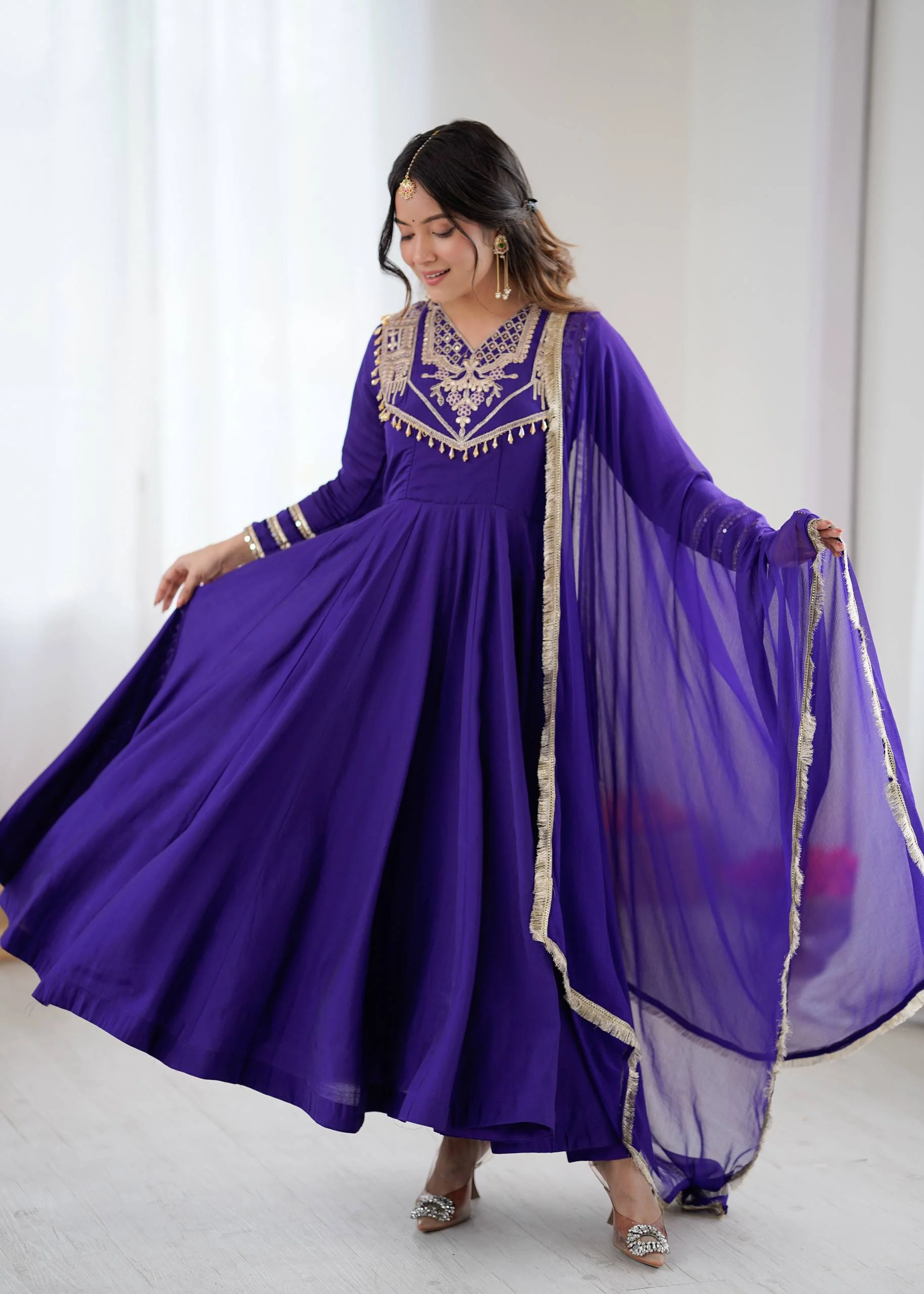 Charu-ZSR Roman silk Coding work Gown - Image 3