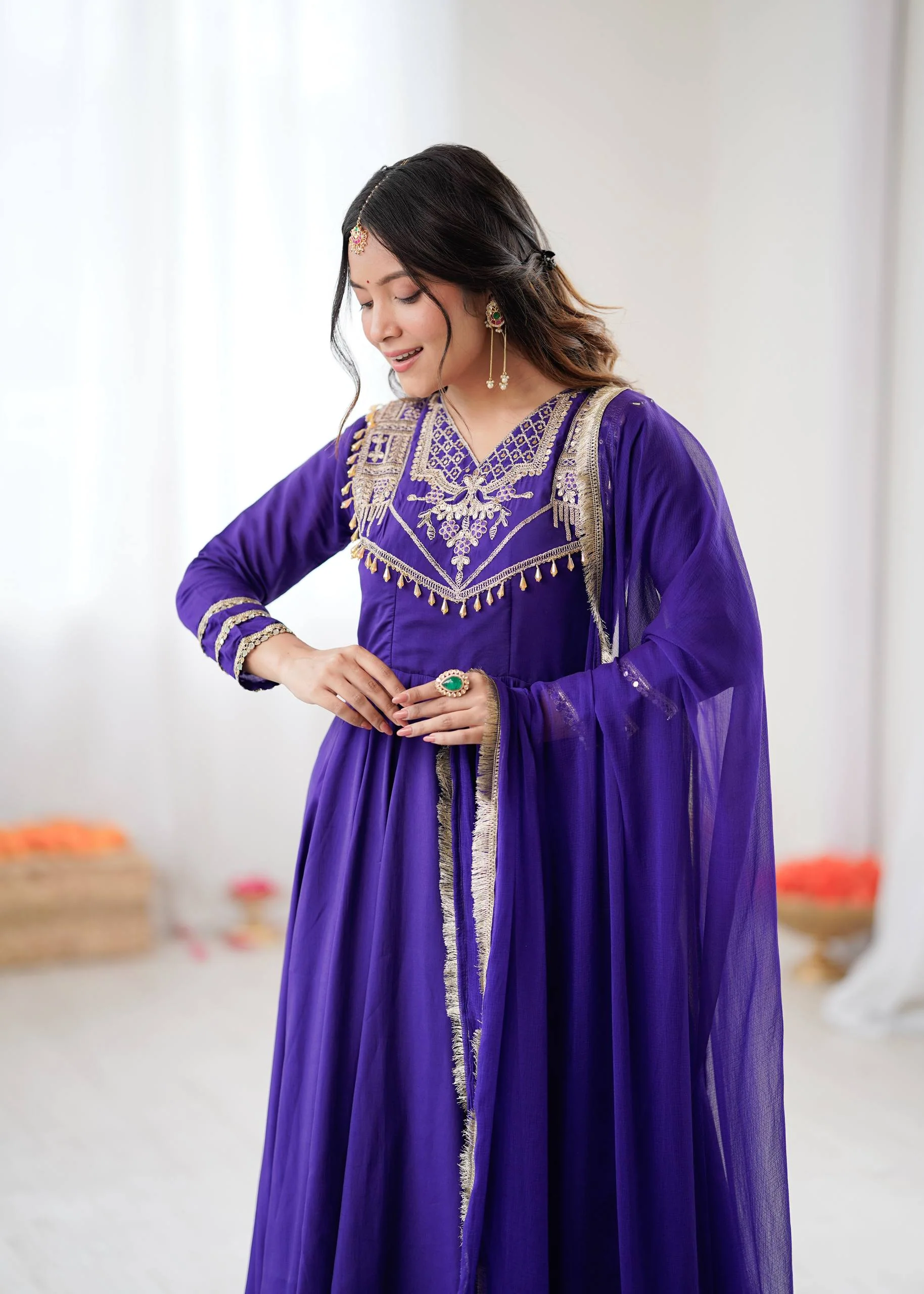 Charu-ZSR Roman silk Coding work Gown - Image 6