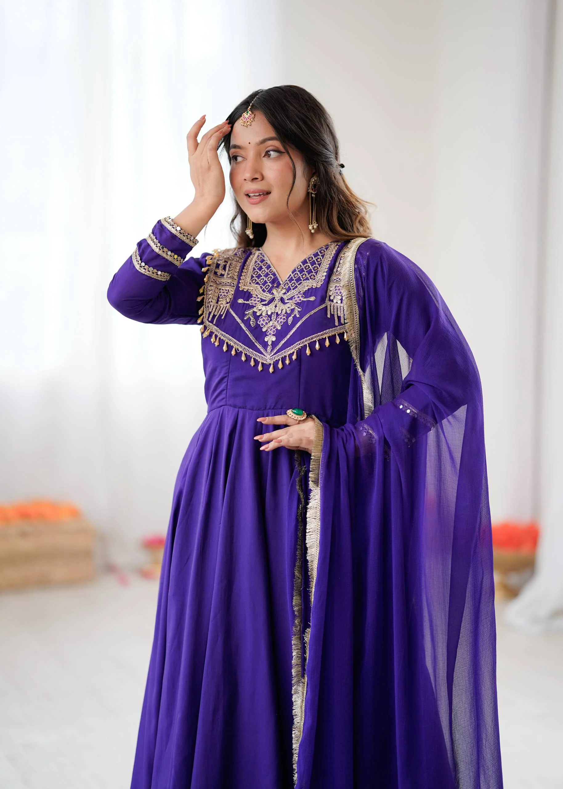 Charu-ZSR Roman silk Coding work Gown - Image 7