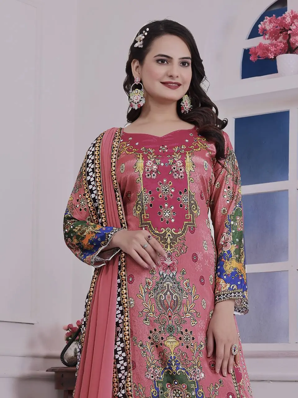 Zinia-HK-Trendy Ethnic Set Digital A-Line Kurta set- Jaipur Blossom - Image 12