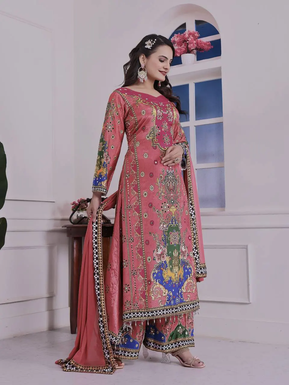 Zinia-HK-Trendy Ethnic Set Digital A-Line Kurta set- Jaipur Blossom - Image 15