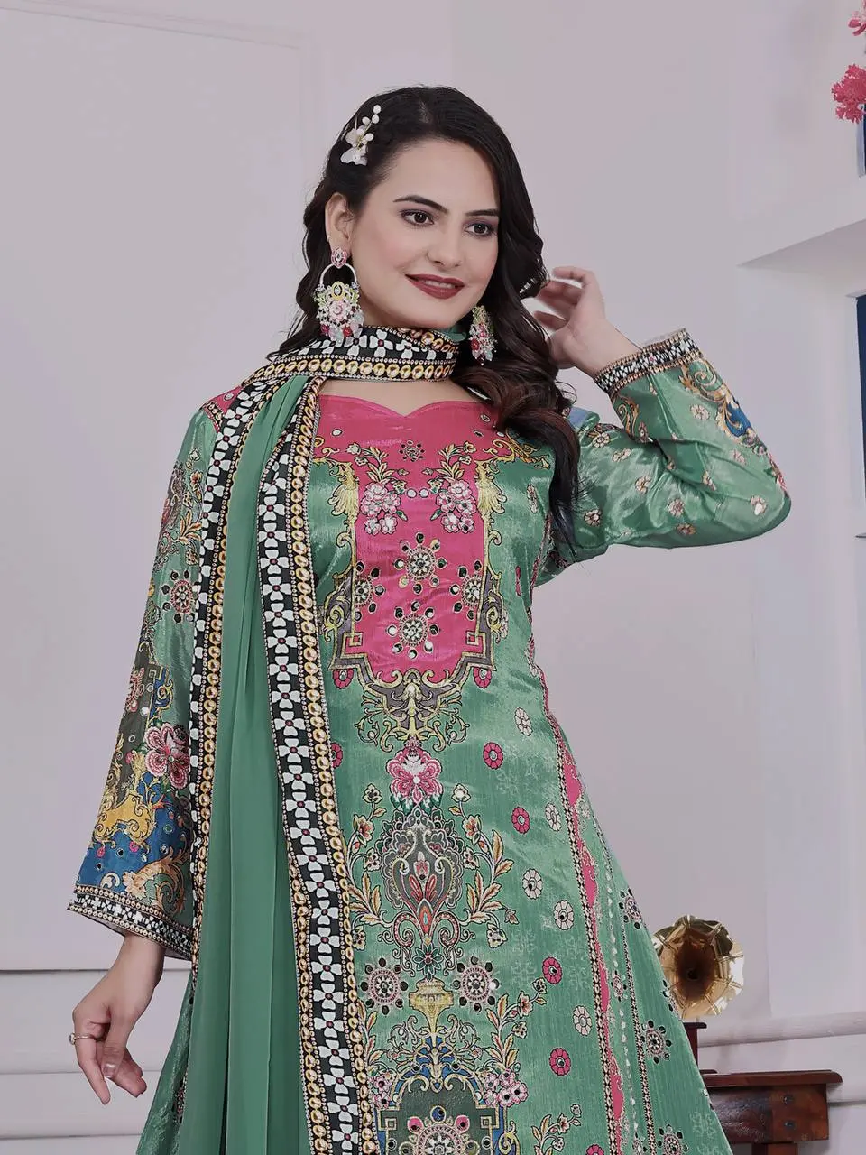Zinia-HK-Trendy Ethnic Set Digital A-Line Kurta set- Jaipur Blossom - Image 9